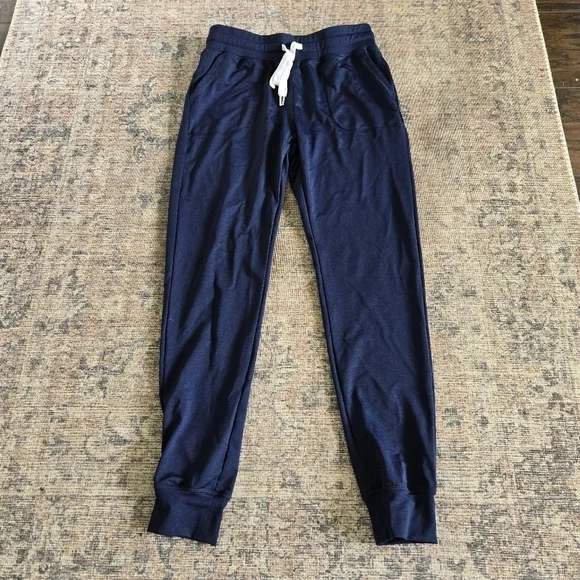 Zyia Active Cozy Jogger Pants Heathered Blue Black White Drawstrig Elastic Waist - Picture 7 of 8